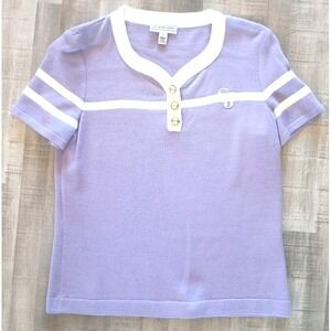 ST. JOHN SPORT Women's P Knit Collared Polo Top SJ Buttons Purple Vtg 90's